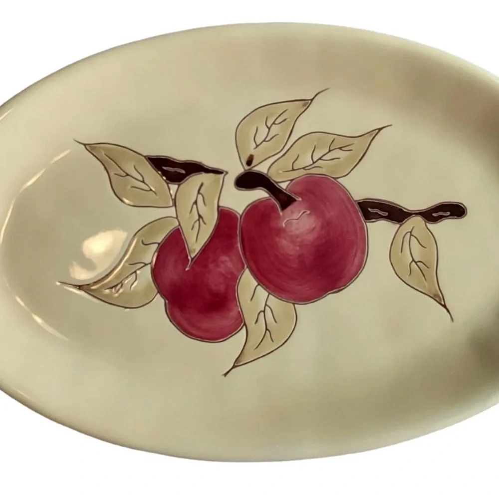 Stoneware Serving Platter Small Oval Yellow Hand-Painted Apples Russ Berrie
